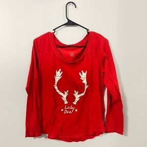 Reindeer ears Women Long Sleeve Pajama Shirt M